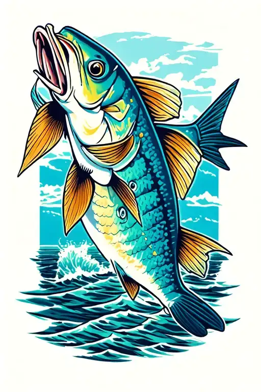 king mackerel eating a pogey tattoo design idea