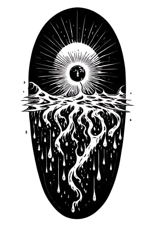 the sun flowing into water that drops off into rain drops tattoo design idea