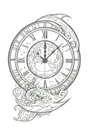 clock marking 00:00 moon universe tattoo design idea