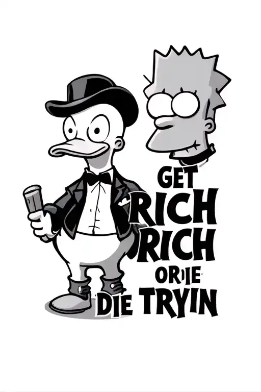 "Get Rich or Die Tryin" "Get Rich or Die Tryin" scrooge McDuck richie rich bart simpson tattoo design idea