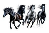Pack of 4 wild horses running tattoo design idea