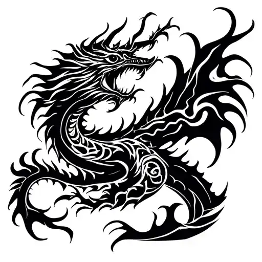 calm river fire breathing dragon tattoo design idea
