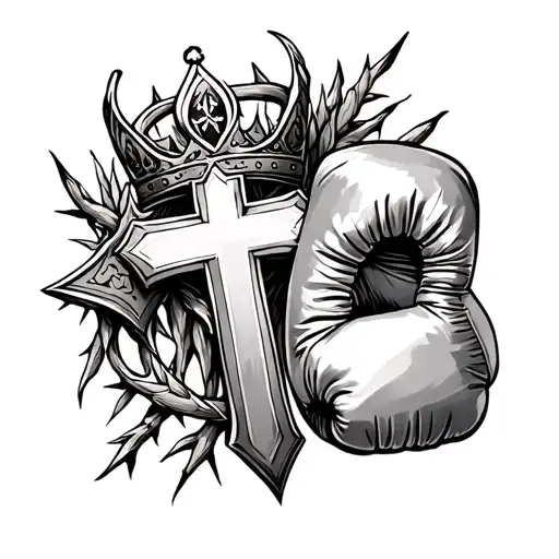 make me a sleeve for my forearm with a cross a boxing glove and a thorn of crown Christian related  tattoo design idea