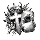 make me a sleeve for my forearm with a cross a boxing glove and a thorn of crown Christian related  tattoo design idea