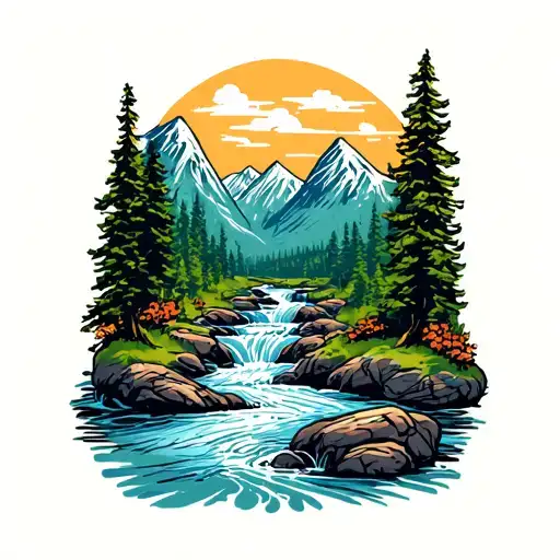 mountain stream tattoo design idea