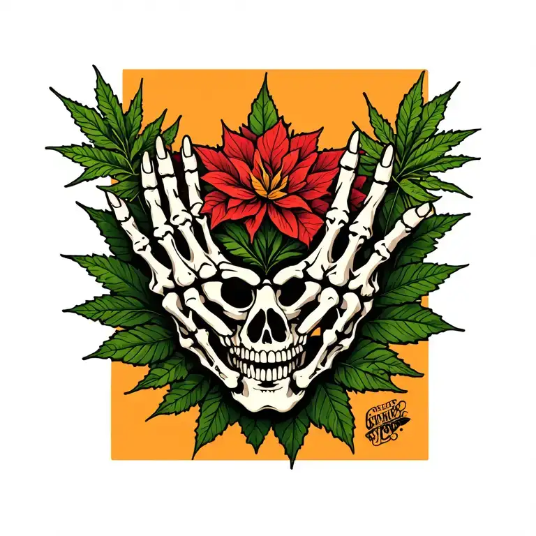 matching tattoo skeleton hands pot leaf tattoo design idea