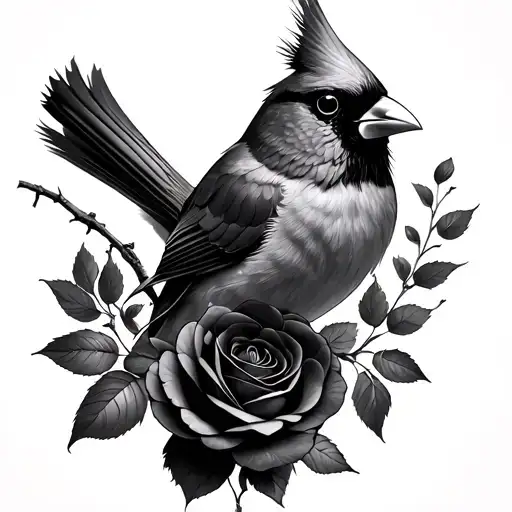Cardinal holding a black rose tattoo design idea
