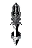 slim dagger going through a wedding band that has the date on the ring 03-17-25 tattoo design idea