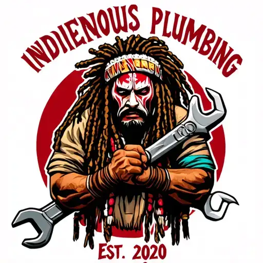 "Indigenous Plumbing Est. 2020" "Indigenous Plumbing Est. 2020" dreadlock face war painted Native American warrior holding wrench crossed tattoo design idea