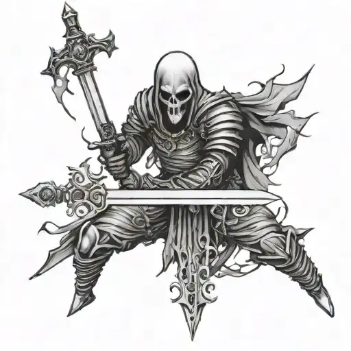 death pale swordsman black metal tattoo design idea