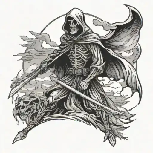 grim reaper overlooking a military battle scene tattoo design idea
