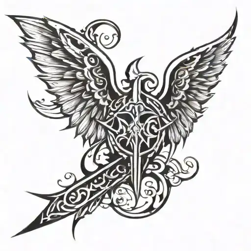 broken sword with devil wing tattoo tattoo design idea