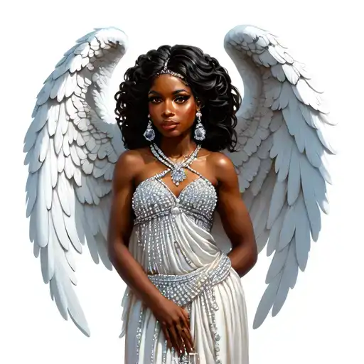 African woman guardian angel with wings made of diamonds tattoo design idea