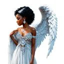 African woman guardian angel with wings made of diamonds tattoo design idea