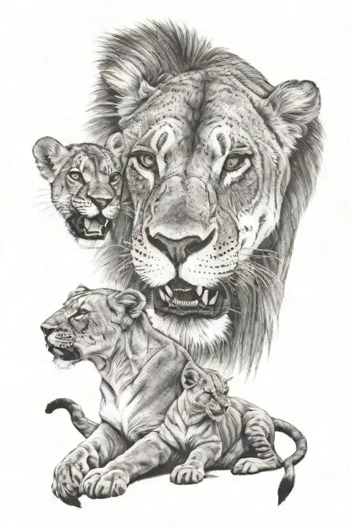 lioness and 2 cubs  tattoo design idea