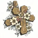 wooden cross with flowers tattoo design idea