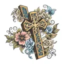 wooden cross with flowers tattoo design idea