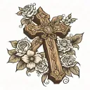 wooden cross with flowers tattoo design idea