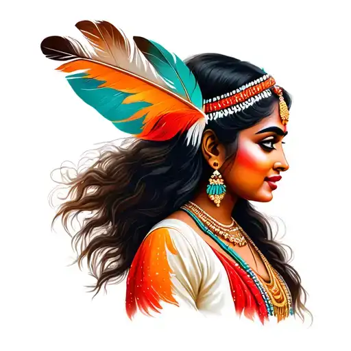 beautiful indian woman with feather tattoo design idea