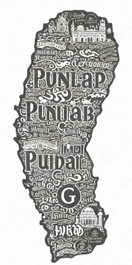 punjab map with punjabj letters G letters tattoo design idea