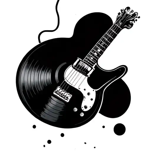 vinyl record with guitar cord strand tattoo design idea