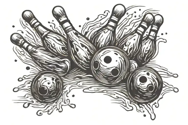 bowling ball hitting pins tattoo design idea