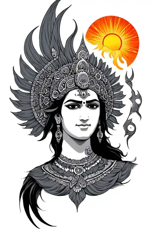 karna with sun tattoo design idea