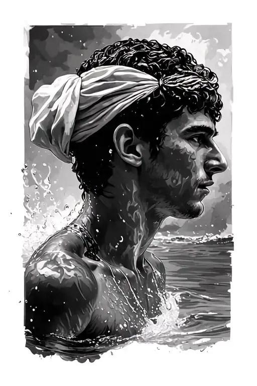 roman catholic and olympic swimmer combined together tattoo design idea