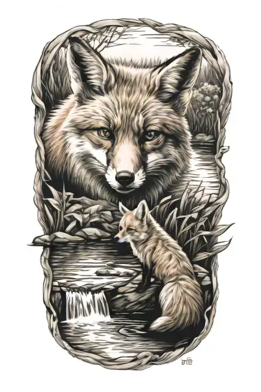 fox near water tattoo design idea