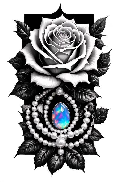 roses pearls vines wrapped opal gem stone tree of life tattoo design idea