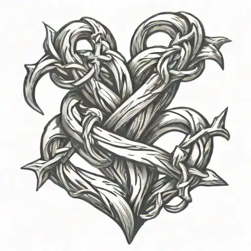 3 intertwined hearts with Christian cross tattoo design idea