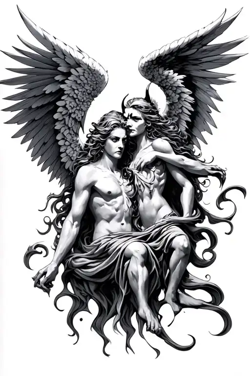 angel vs demon tattoo design idea