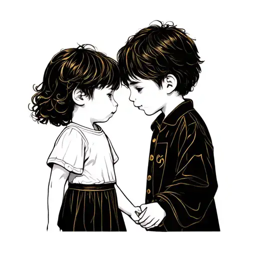 golden child holding hands tattoo design idea