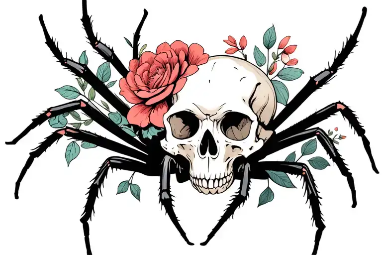 spiders animal skulls and spider webbs floral design tattoo design idea