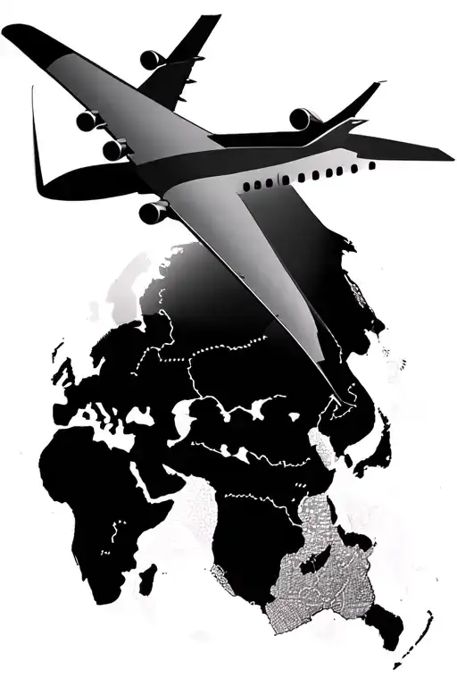 747 Boeing plane traveling around the world map tattoo design idea