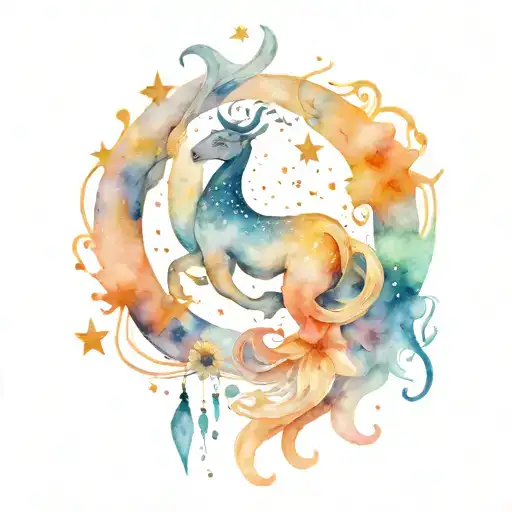 Capricorn sun moon stars representing tattoo design idea