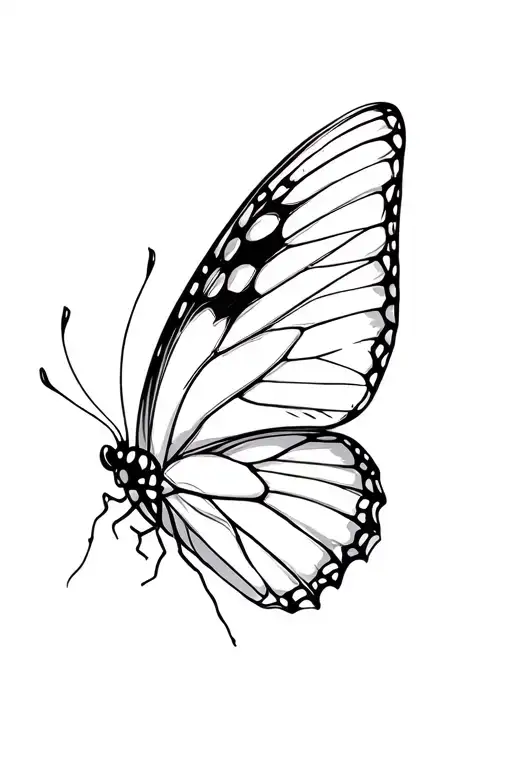 butterfly woth one detailed wing and a cross tattoo design idea