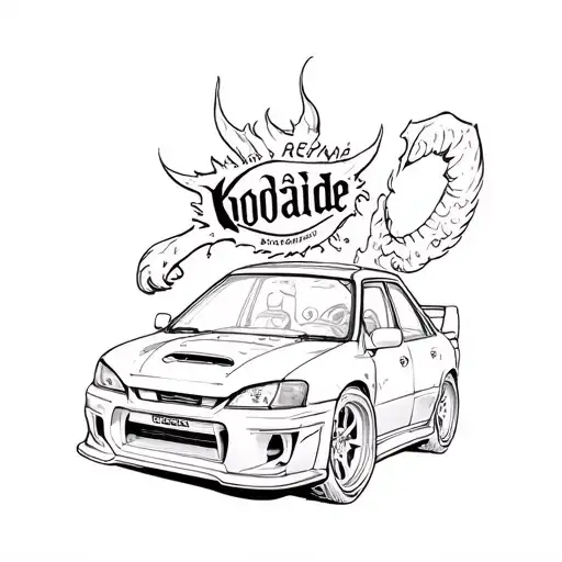 subie car with monster drink logo, koolaide logo, corona beer logo tattoo design idea