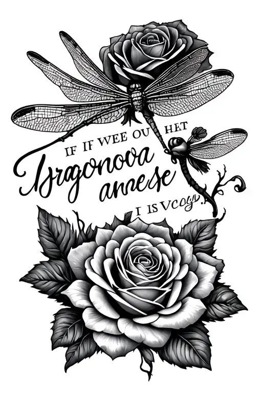 tiger roses dragonfly flying branched sticking quote tattoo design idea