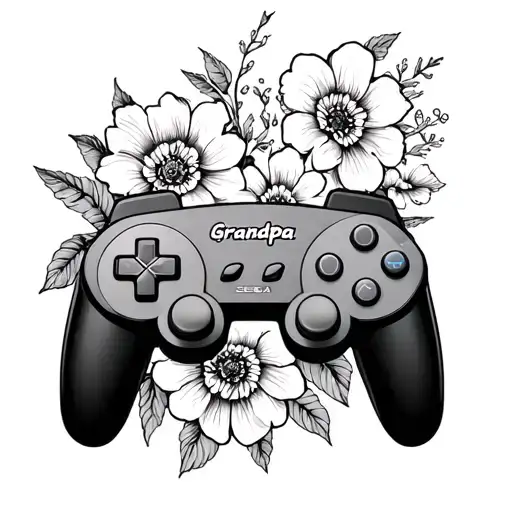 sega genesis controller with the word grandpa on the controller with flowers around it  tattoo design idea