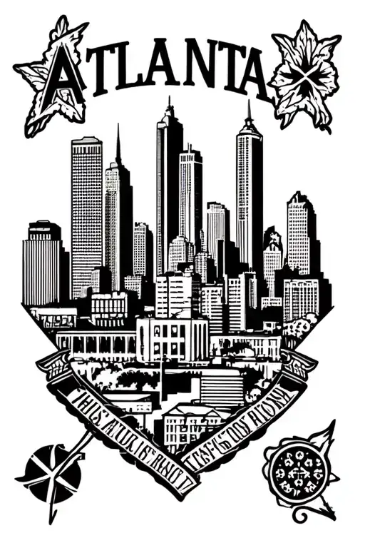 Atlanta skyline with atlanta themes symbols around the city tattoo design idea