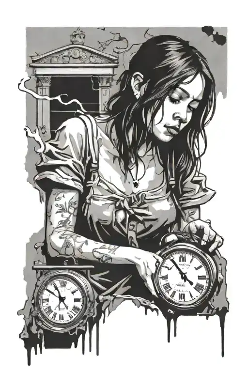 banksy girl and melting clock tattoo design idea
