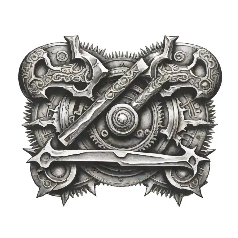 hammers with a sawblade in background tattoo design idea