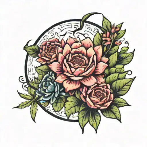Frida Kahlo succulents surrounding moon tattoo design idea