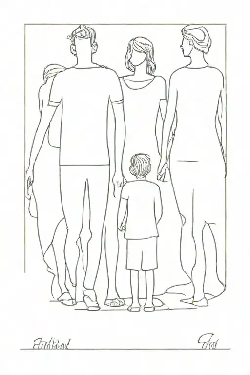 5 person family silhouette standing tattoo design idea