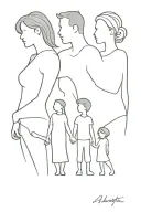 5 person family silhouette standing tattoo design idea