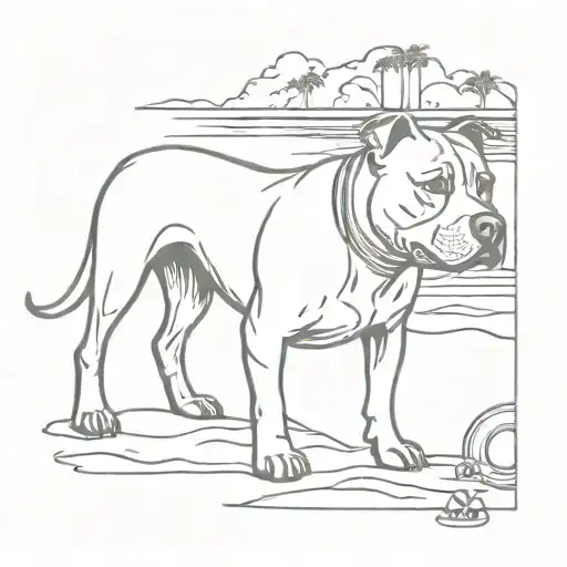 pit Bull beach scene tattoo design idea