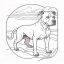 pit Bull beach scene tattoo design idea
