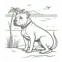 pit Bull beach scene tattoo design idea