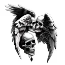 angel kissing skull soft shading tattoo design idea